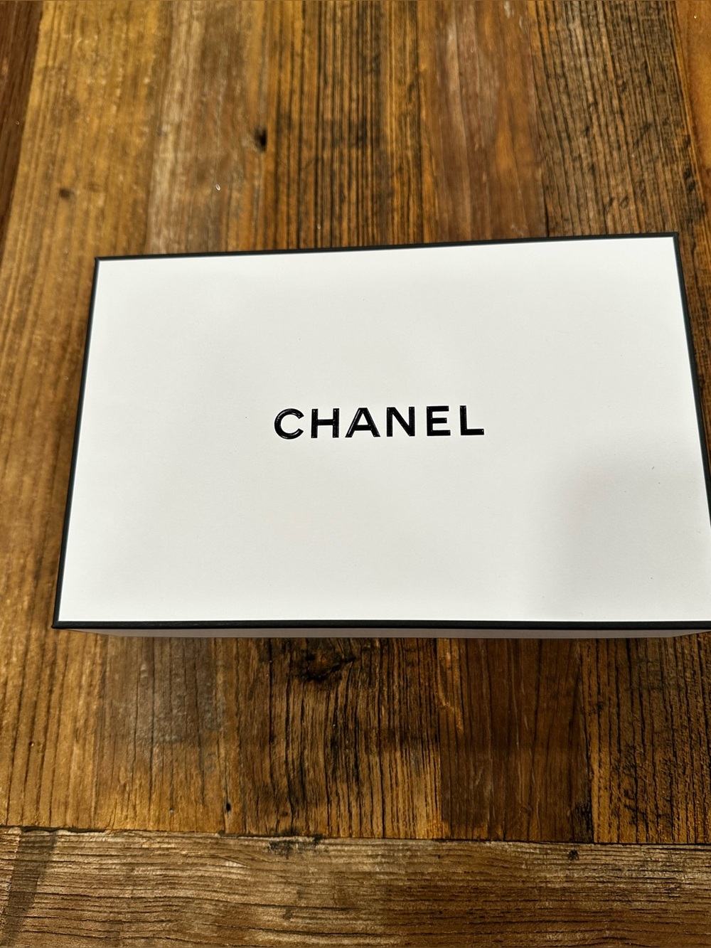 CHANEL White Box with Black Logo Trim